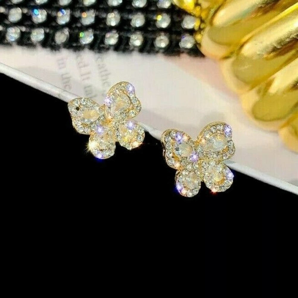 Butterfly Earrings with Rhinestones Silver or Gold